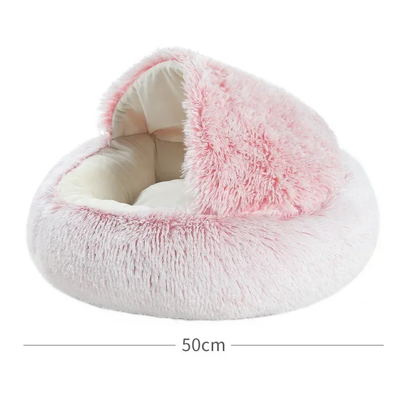 Winter Long Plush Pet Cat Bed Round Cushion House  Warm Cat Basket Sleep Bag Nest Kennel 2 In 1 For Small Dog Cat