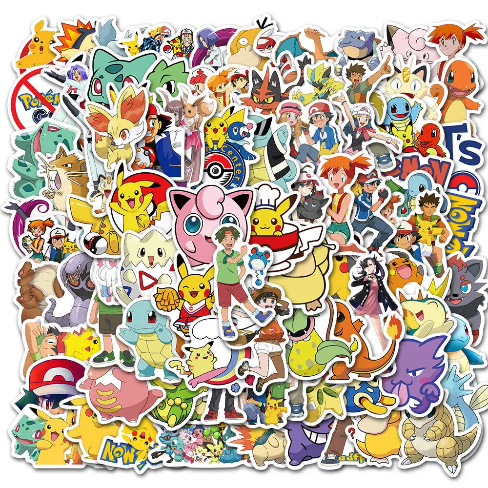 50/80/100pcs Cartoon Pikachu Pokemon Stickers Anime DIY Laptop Skateboard Luggage Phone Waterproof Cute Decals Sticker for Kids