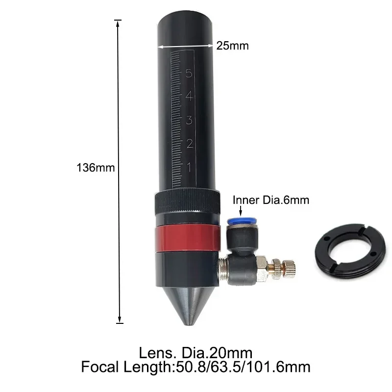 CO2 Lens Tube Outer Dia. 24mm 25mm for D20 F50.8/63.5/101.6mm Lens CO2 Laser Cutting Engraving Machine Laser Head Accessories