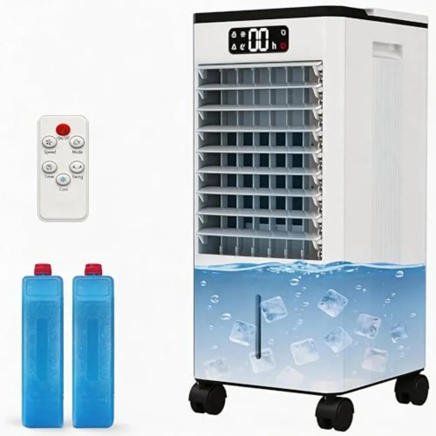 

Portable 20 Inch Evaporative Air Cooler 3-IN-1 Swamp Cooler Fan with 1.84 Gal Detachable Water Tank 2 Ice Packs 12H Timer 120°