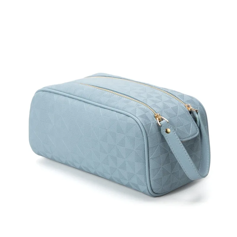 2026 Fashion Embossed Portable Double Zipper Makeup Handheld Toilet Bag Storage Bag Large Capacity Handheld Cosmetics Bag