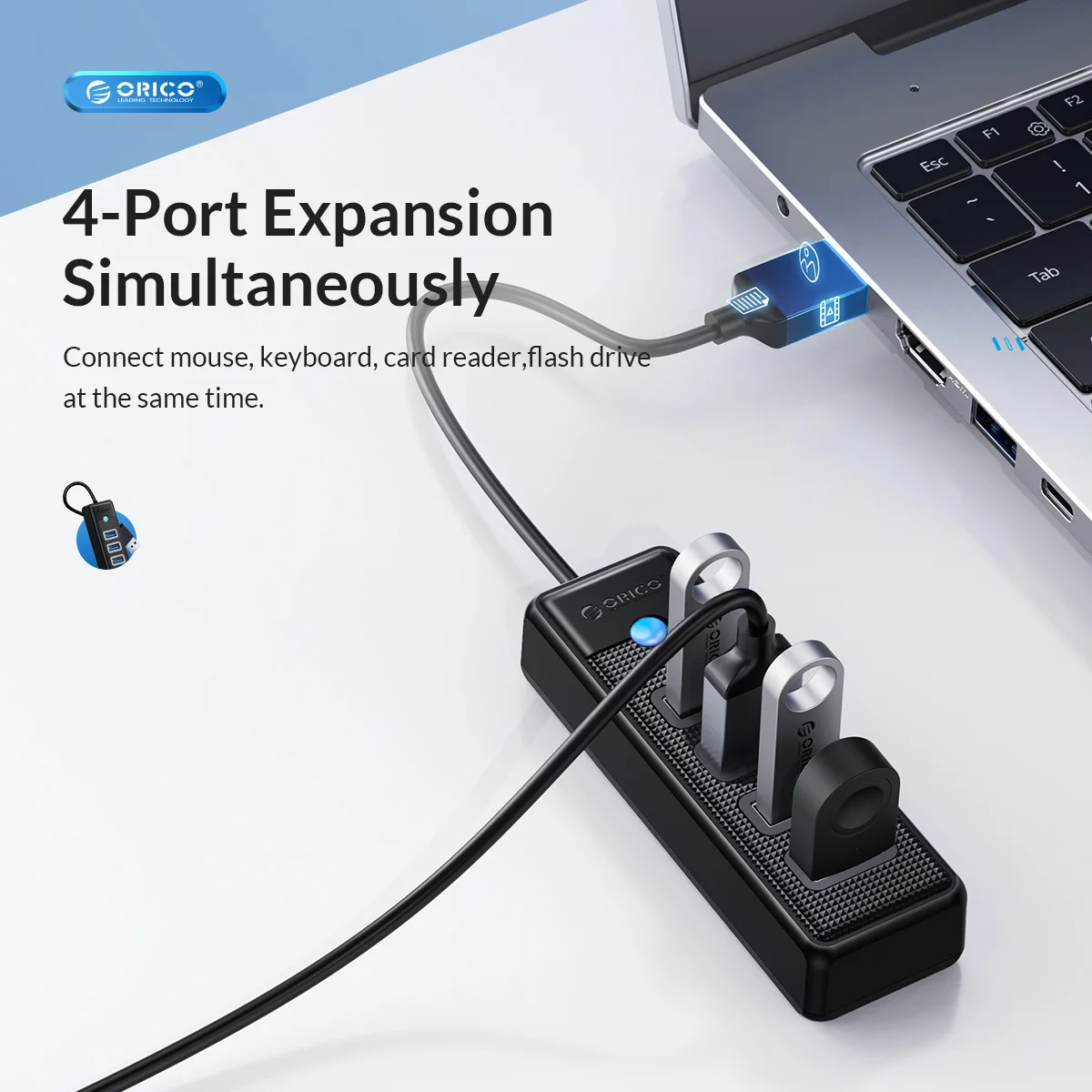 

ORICO 5Gbps USB C Hub USB 3.0 Splitter PC Computer 4 Ports High Speed Mini Splitter Adapter For HUAWEI Xiaomi USB Distributor