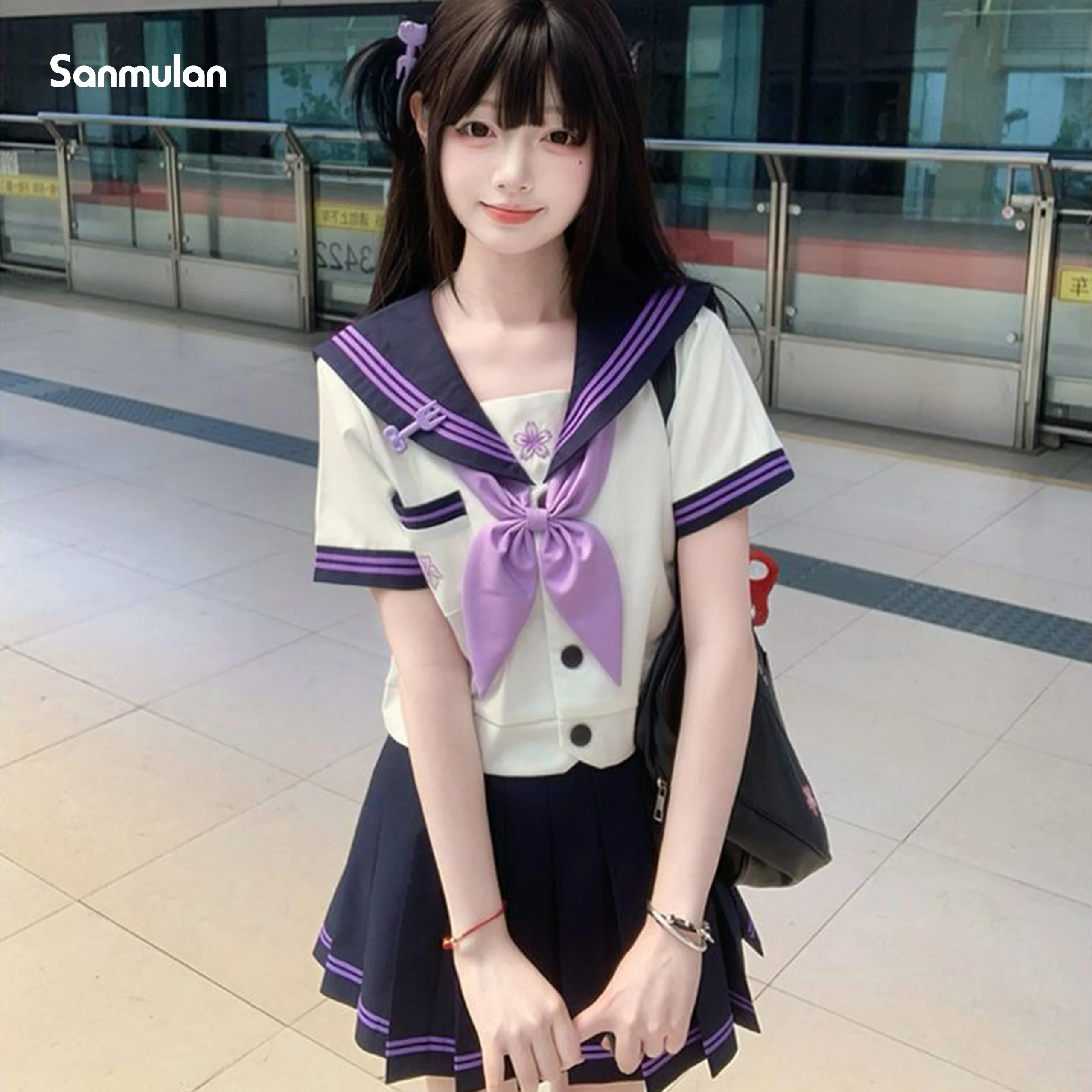 JK Uniform Sailor Suit Genuine Japanese College Style Basic Student Middle Suit Dark Purple Cute Role Play Short Sleeve Summer