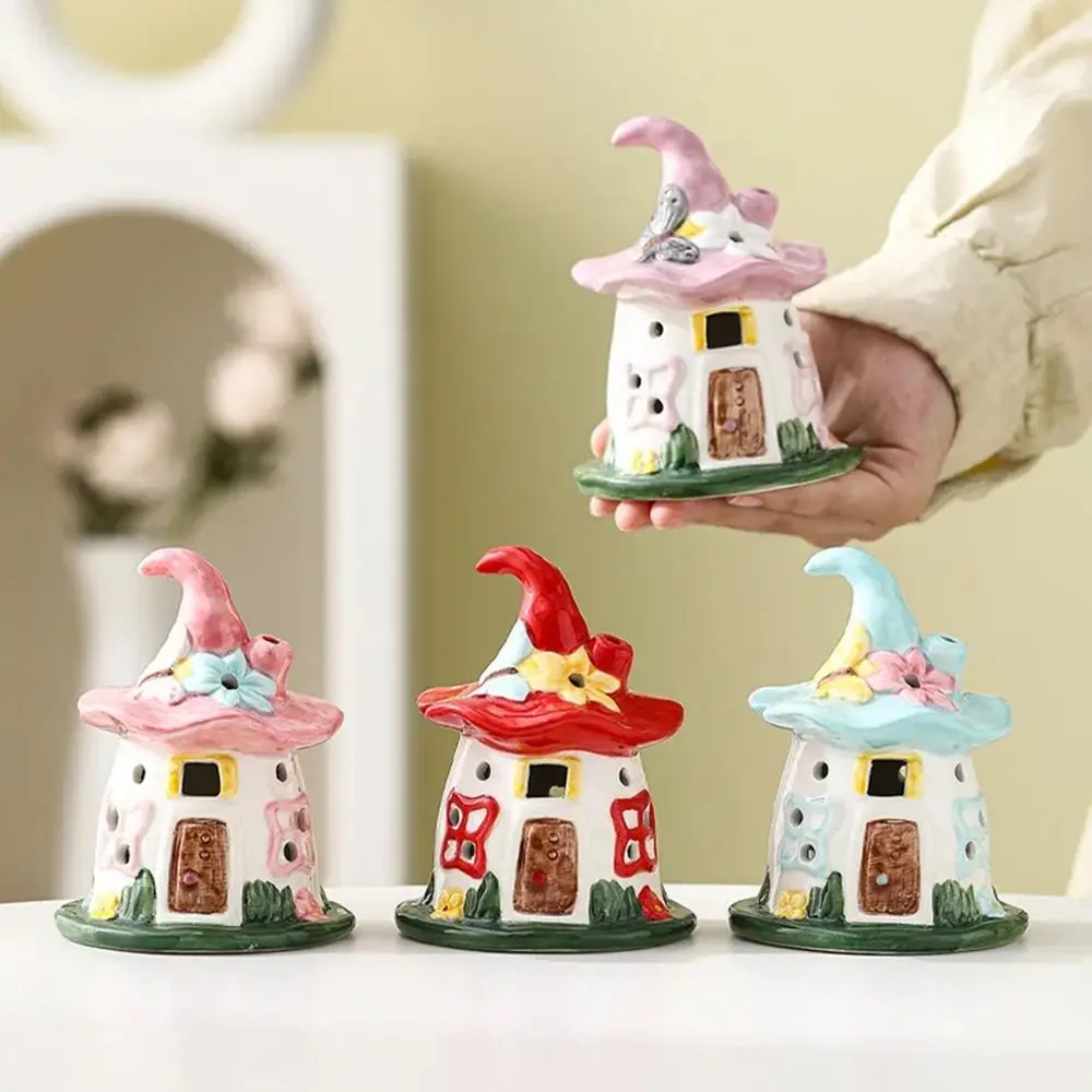 

Handmade Craft Magic House Night Light Light Up Feature Hollowed Small Ceramic Lamp Warm Glow Ornament Cute Sleep Light