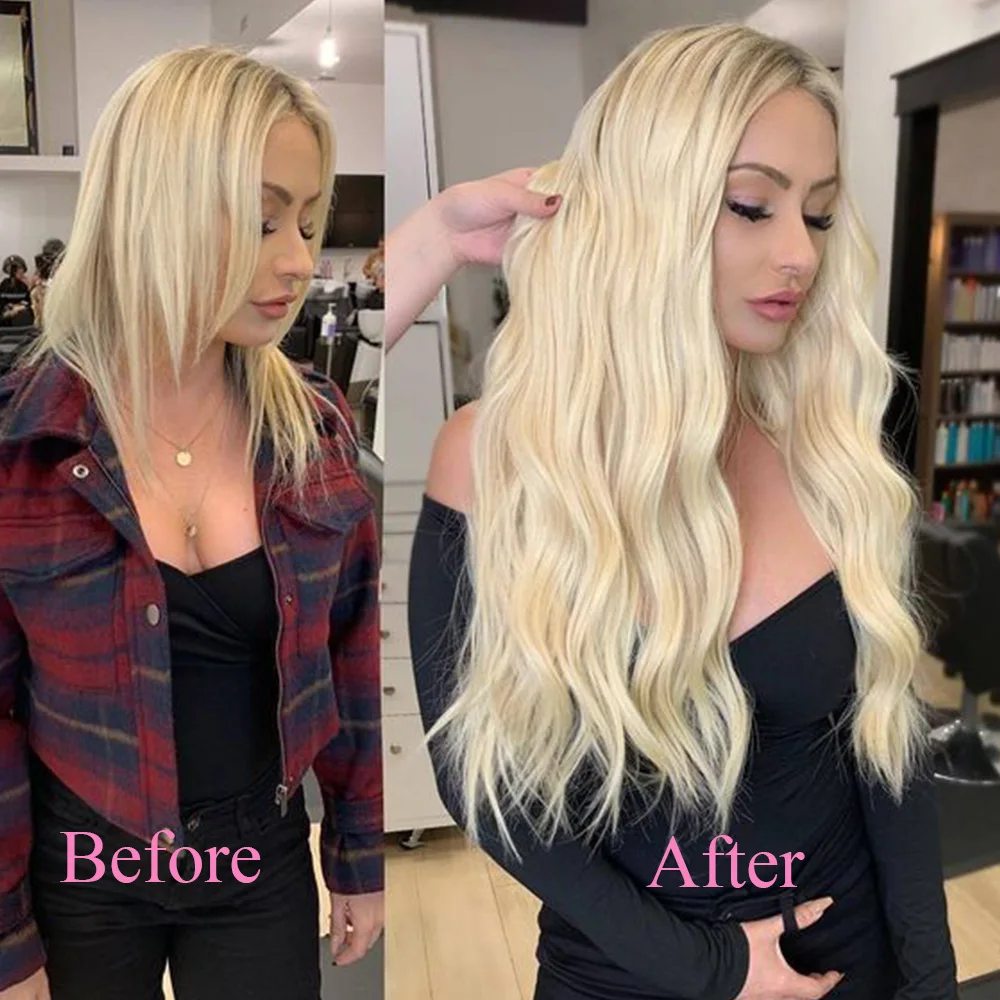 Ruban adhésif blond sans couture pour extensions de cheveux humains, bande de trame PU, cheveux humains, machine droite naturelle, Remy, 12 "-24"