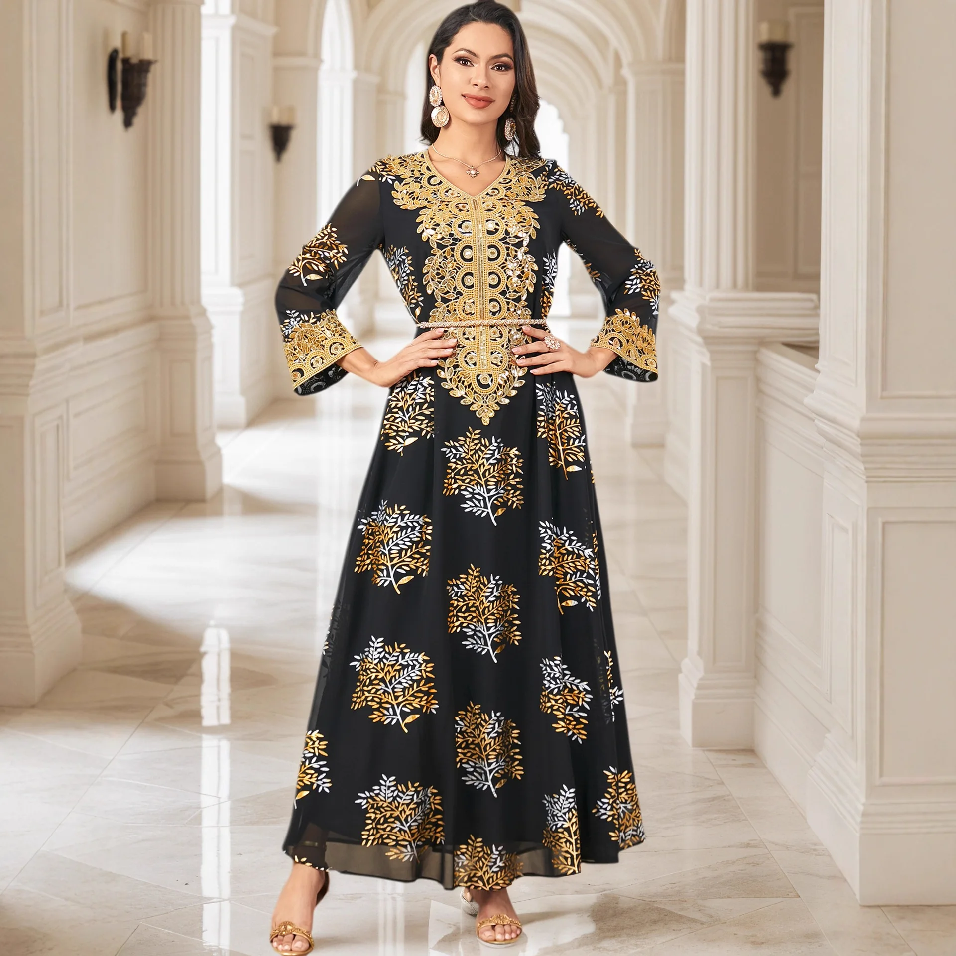 Sukienki damskie z Bliskiego Wschodu, arabskie, nowa moda, eleganckie, luźne, codzienne, modne, luksusowe, z nadrukiem, zdobione koralikami i haftem, odzież damska, abaja.