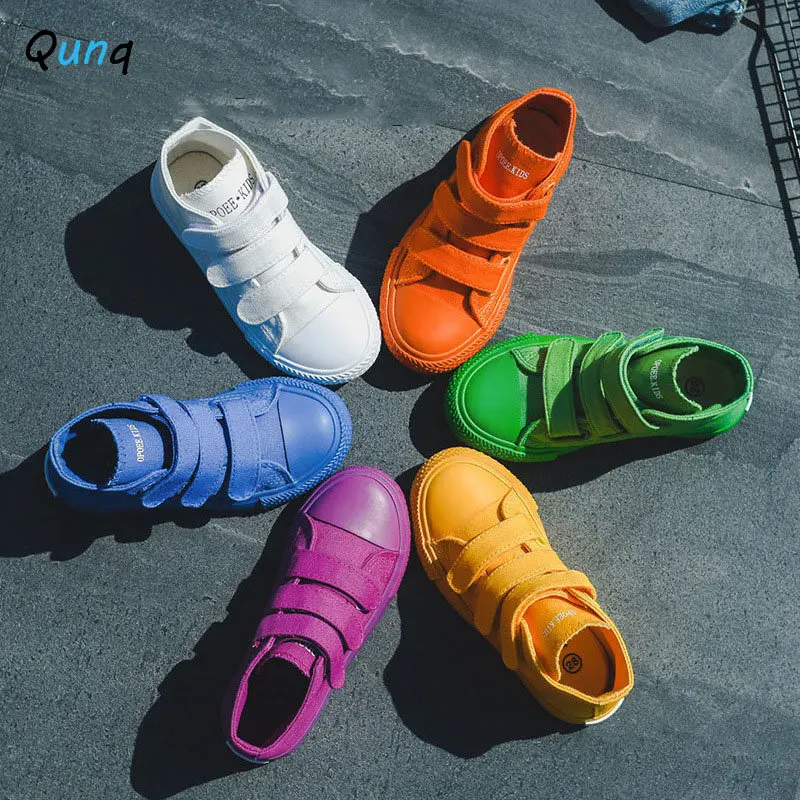 Qunq 2022 Spring Autumn New Children Korean Trend Solid Canvas Tall Shoes Lovely Fashion Breathable Outdoor Sporty Casual Shoes