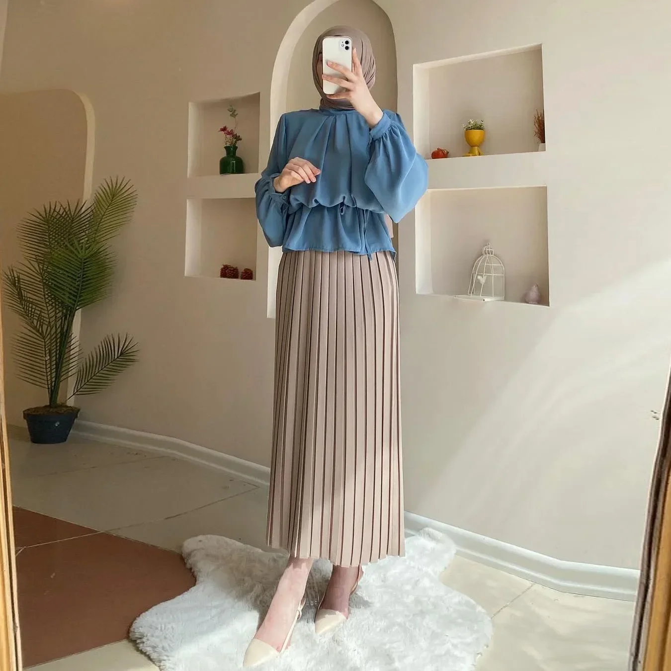 Mulheres eid muçulmano conjuntos kaftan árabe duas peças dubai musulman conjunto blusas plissadas saias vestidos islam casual solto ajuste