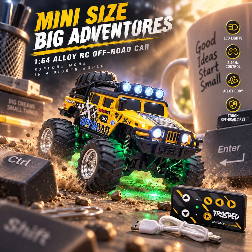 2.4GHz Mini RC Off-Road Truck Remote Control Toy Car with LED Lights All Terrain Bigfoot Truck Rechargeable RC Vehicle for Kids