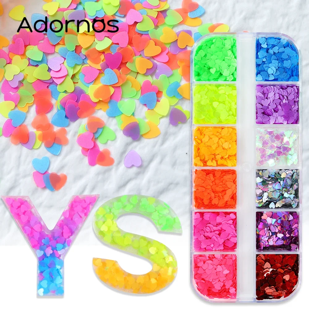 Sevgililer Floresan Aşk Kalp Payetler Epoksi Reçine Dolum Kalp Şekli Paillettes Neon Balçık Gevreği DIY El Sanatları Takı Yapımı