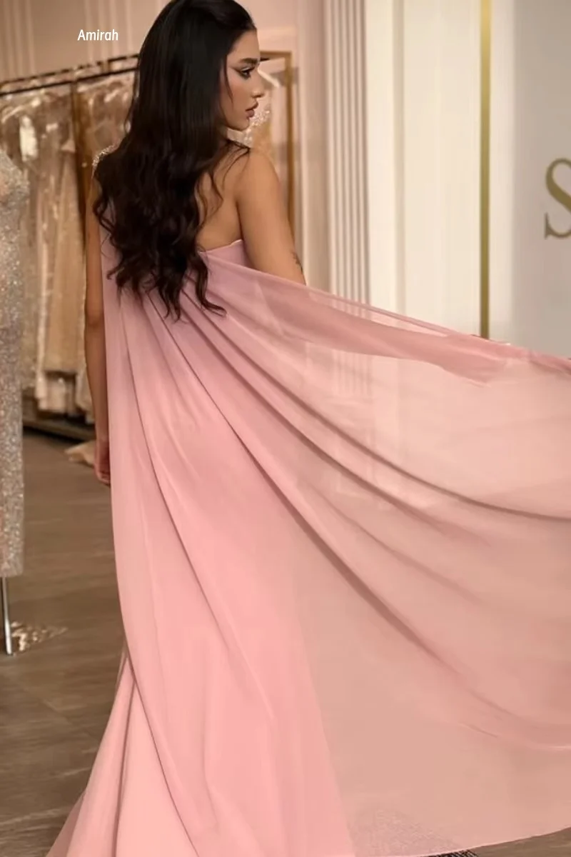 Amirah 망토 우아한 여성 드레스 웨딩 파티 드레스 맞춤 제작 볼 가운 피쉬 테일 댄스 파티 드레스 2025 오프 숄더