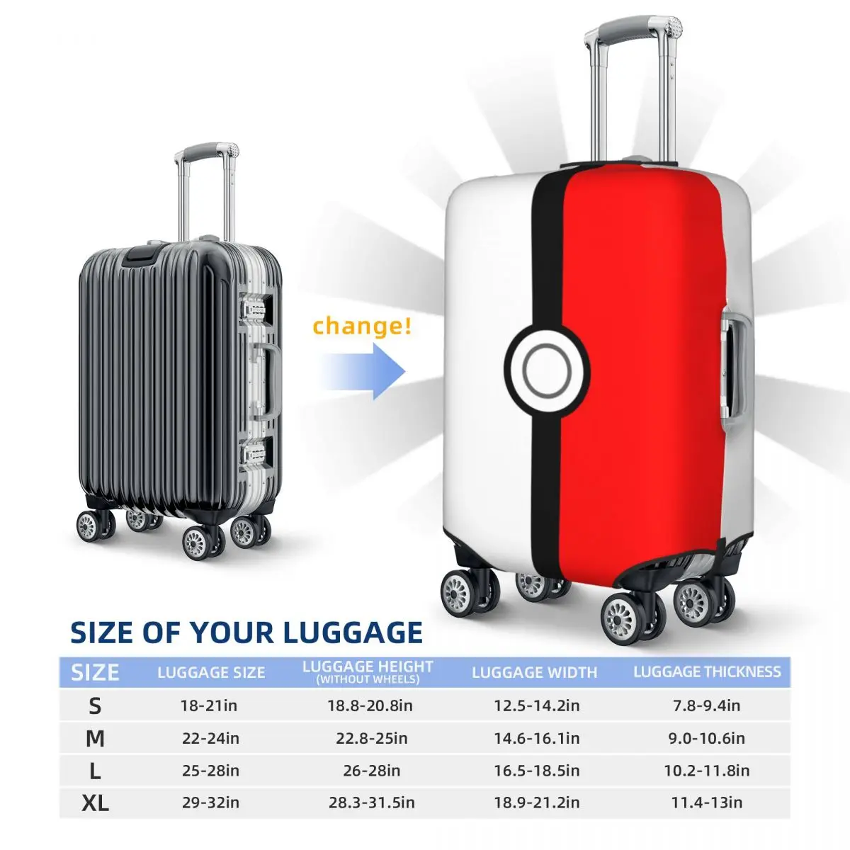 Housse de bagage Pokemon Pikachu personnalisée, housse de protection élastique pour valise de voyage, costume pour 18-32 pouces