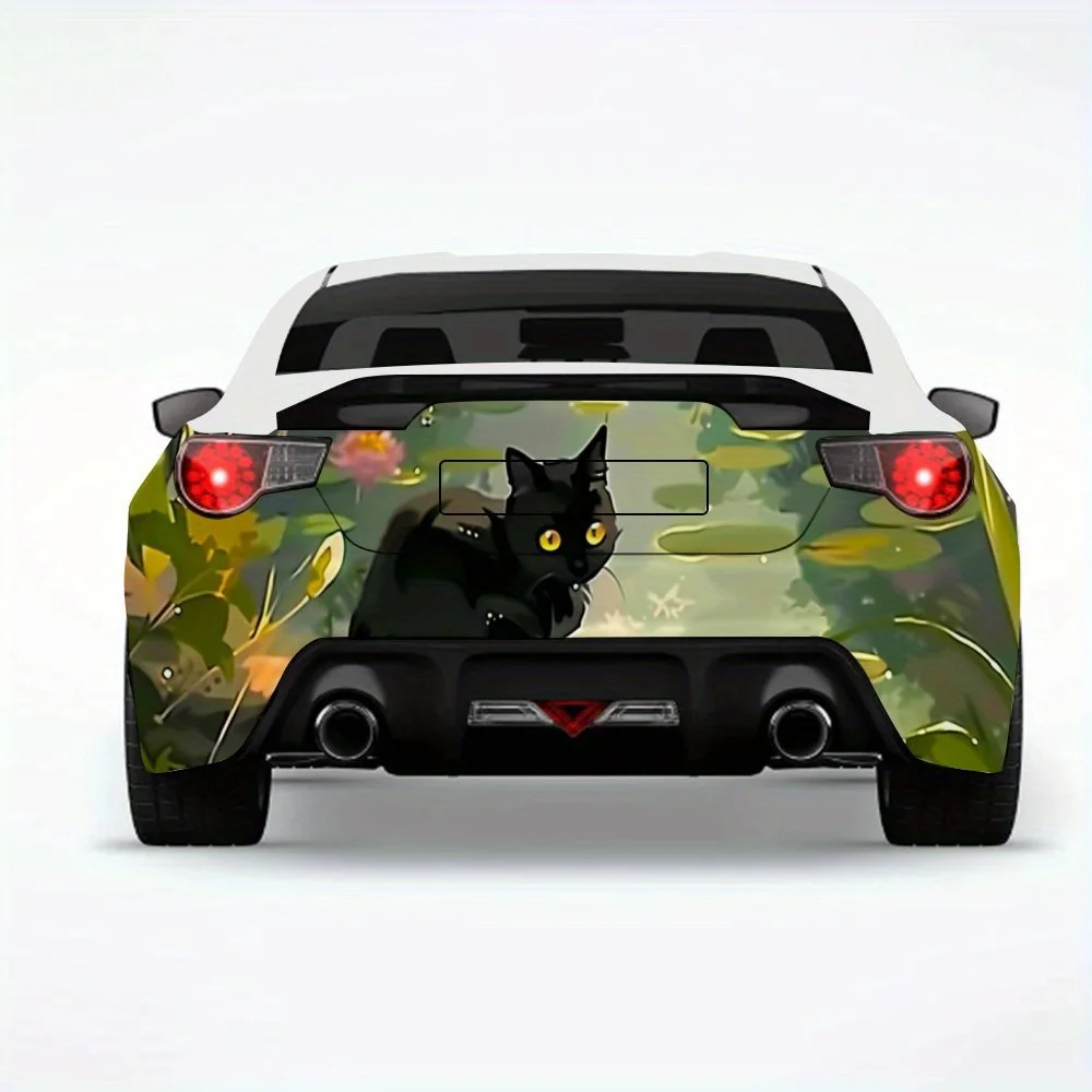 

Автомобильная наклейка «Черный кот по пруду», виниловая наклейка на заднюю часть автомобиля, водонепроницаемые самоклеящиеся виниловые наклейки для хвоста и бампера автомобиля, Decora