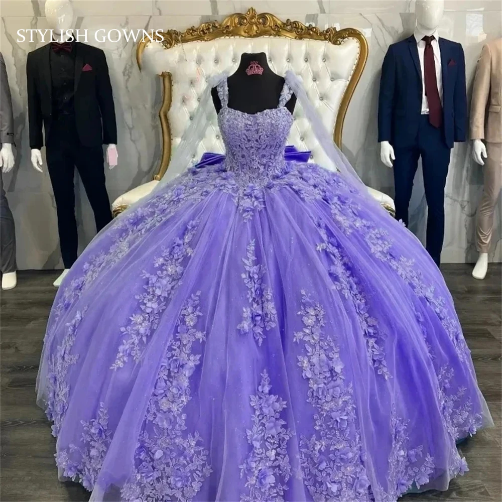 

Мексиканское фиолетовое милое платье Quinceanera, бальное платье с бисерной аппликацией, женское официальное платье с рукавами, милое 15