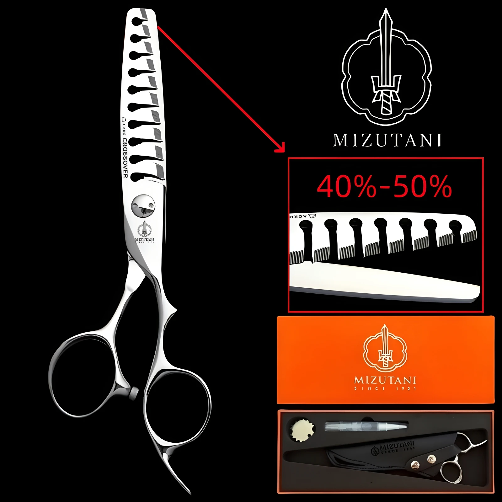 

MIZUTANI barber Scissors 6.0 inch VG10 hair scissors Thin hair scissors remove 40% -45%Barber shop professional scissor tool set