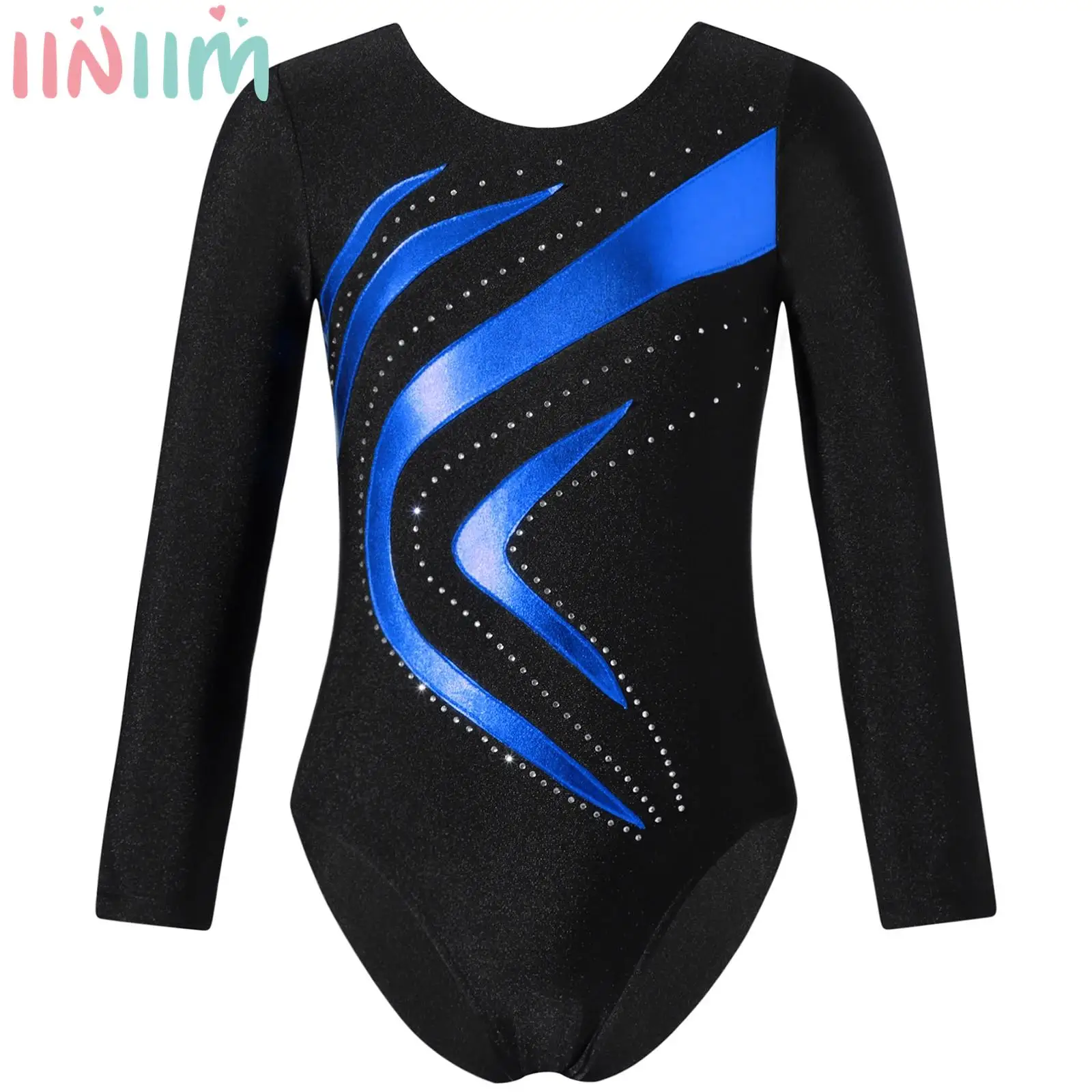 Kids Girls Long Sleeve Gymnastics Dance Bodysuit One Piece Ballet Leotard Figure Skating Dancing Performance Costume Unitards