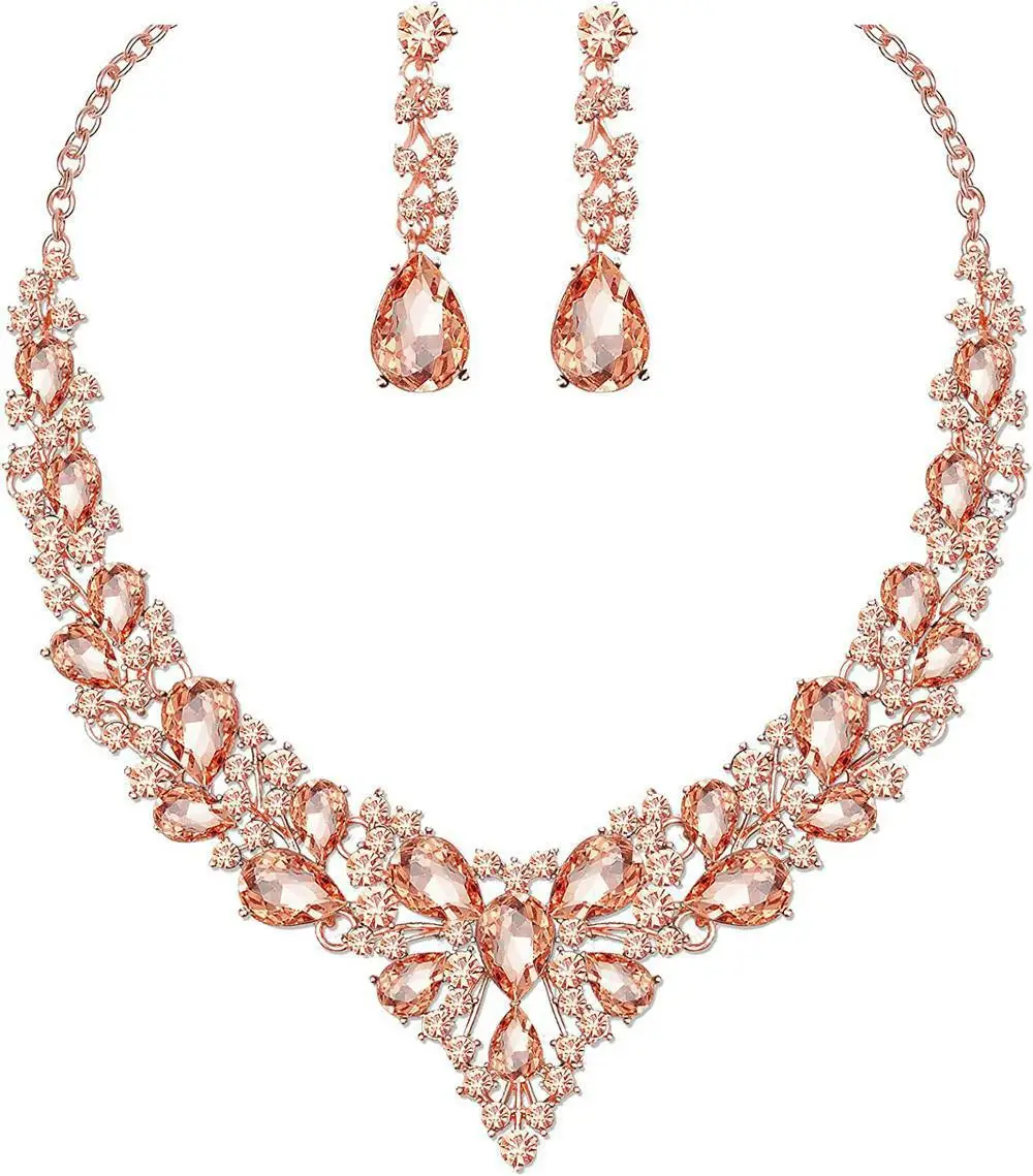 necklace  wedding necklace diamond  earring necklace  set collar ladies chain diamond earring clothes accessories  wholesale