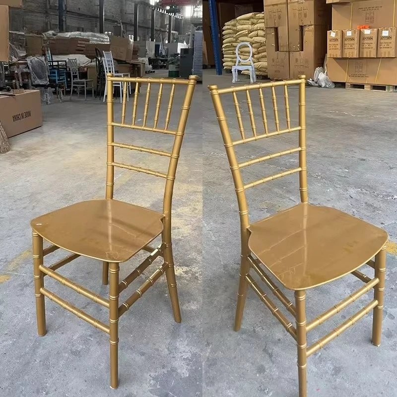 

New Arrival SMOOTH Factory Wholesale Wedding Hotel Event Decor PP Plastic Acrylic Gold Chivari Chair