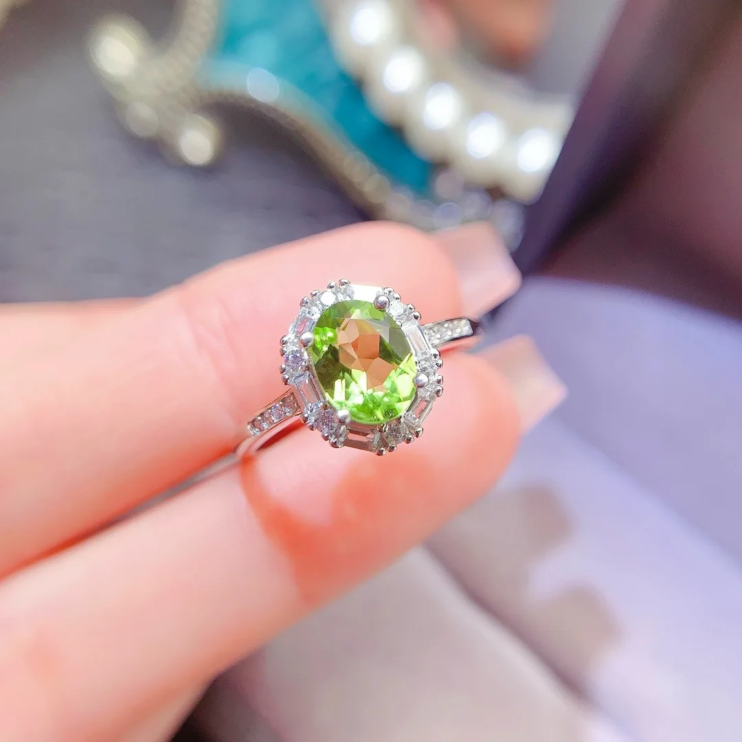 SHILOVEM 925 Sterling Silver real Natural Peridot  rings Fine Jewelry Women party Gift wholesale New 6*8mm lj0608991agg