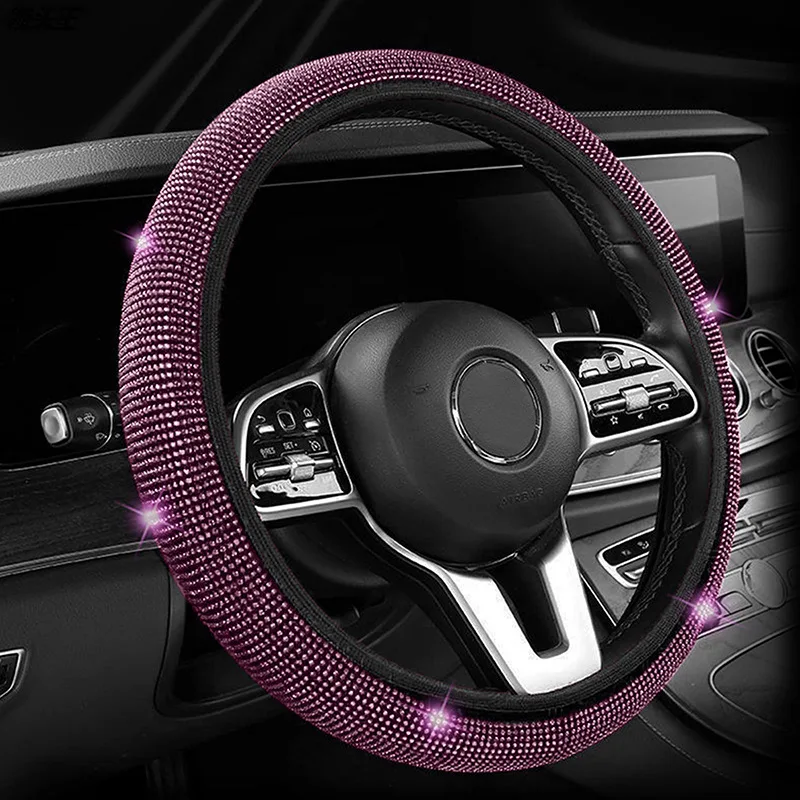 Car steering wheel cover with diamond inlay summer elasticity no inner ring, full diamond hot drill, car interior