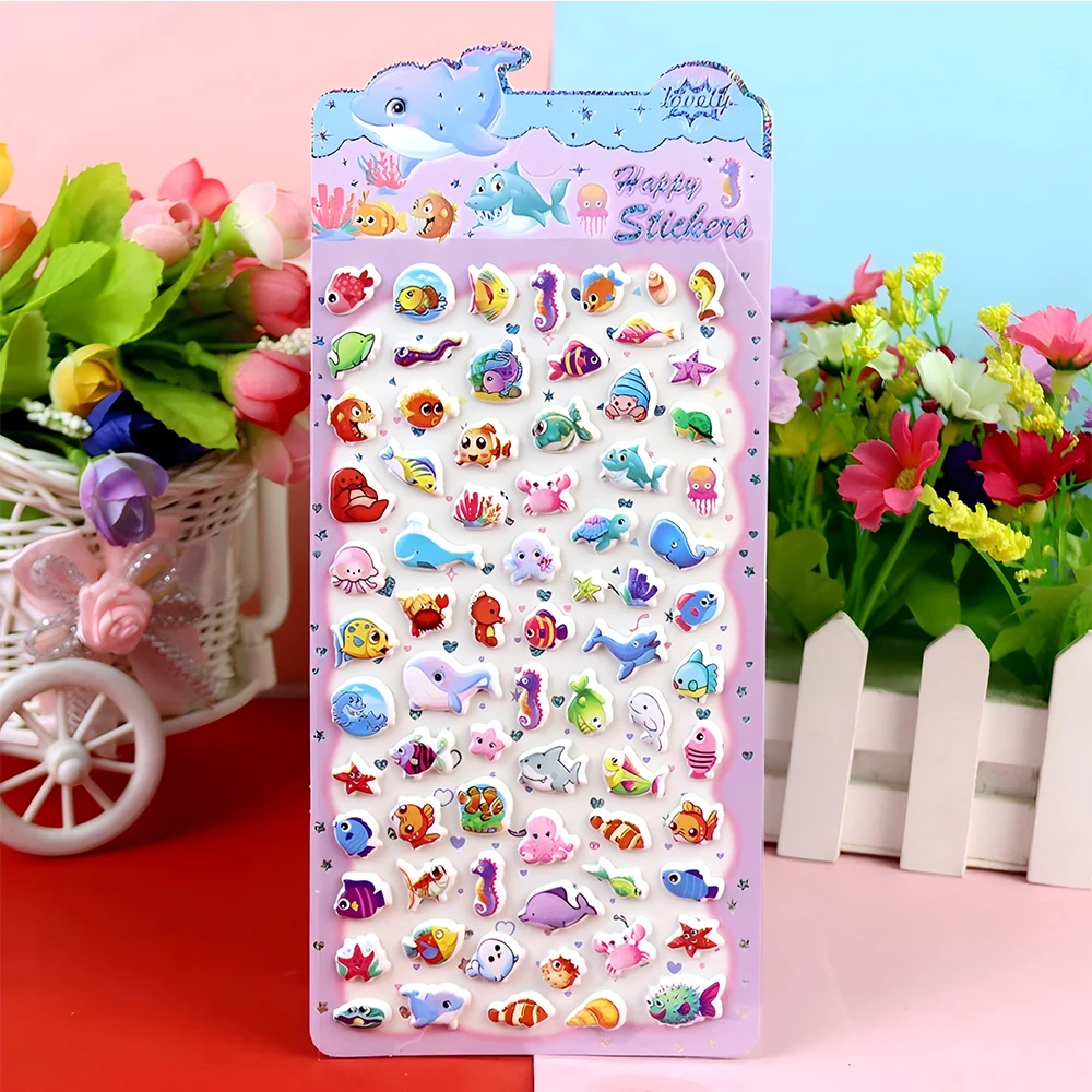 4pcs Cute Cartoon Marine Animals Fish Bubble Stickers Decal DIY Diary Laptop Phone Case Diary Suitcase Fridge Decoration Sticker