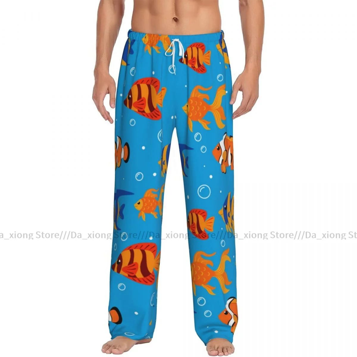 Men's Sleepwear Loose Sleep Pants Pajamas Fish Pattern Long Lounge Bottoms Casual Homewear