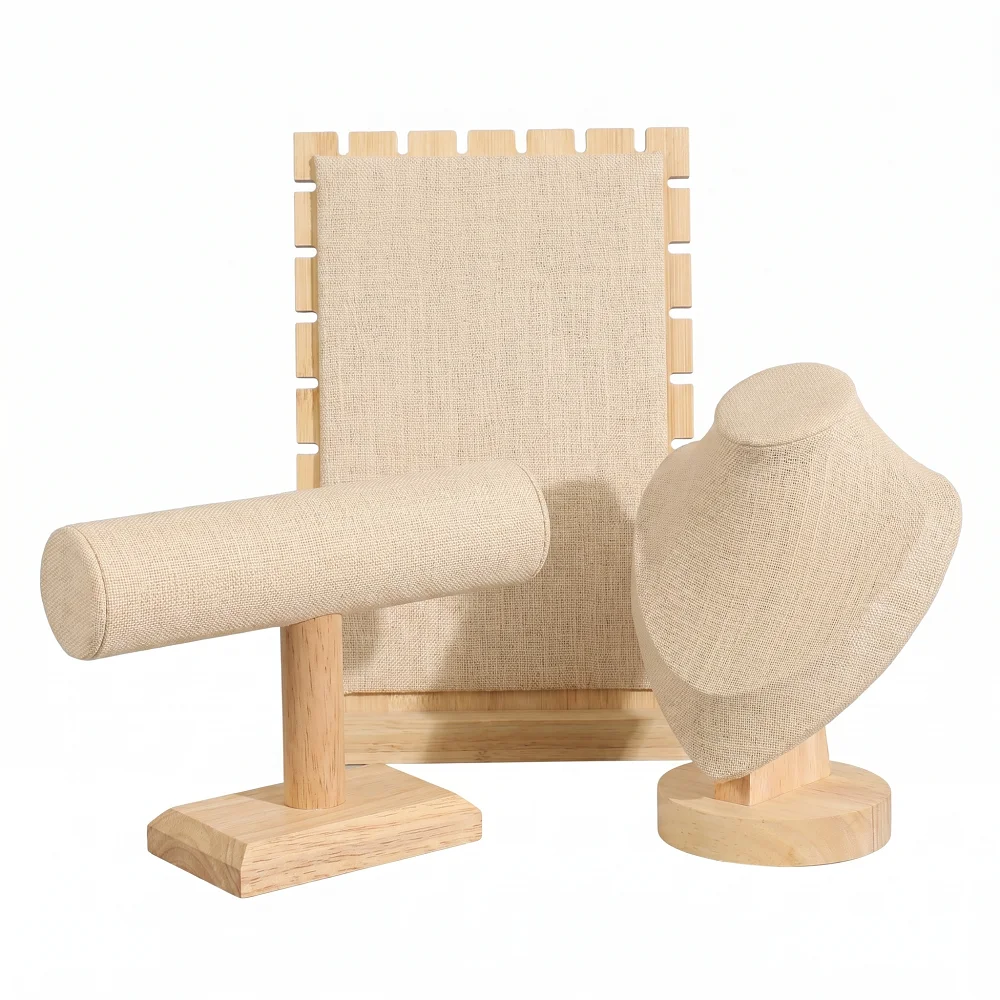 Wood Linen Jewelry Display Sta - Body Jewelry Holder ulasan dan harga