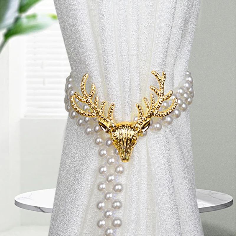 1pc Christmas Elk Curtain Buckle Elastic Curtain Buckle Clip Pearl Curtain Holders Tie Backs Xmas Party Accessories Home Decor