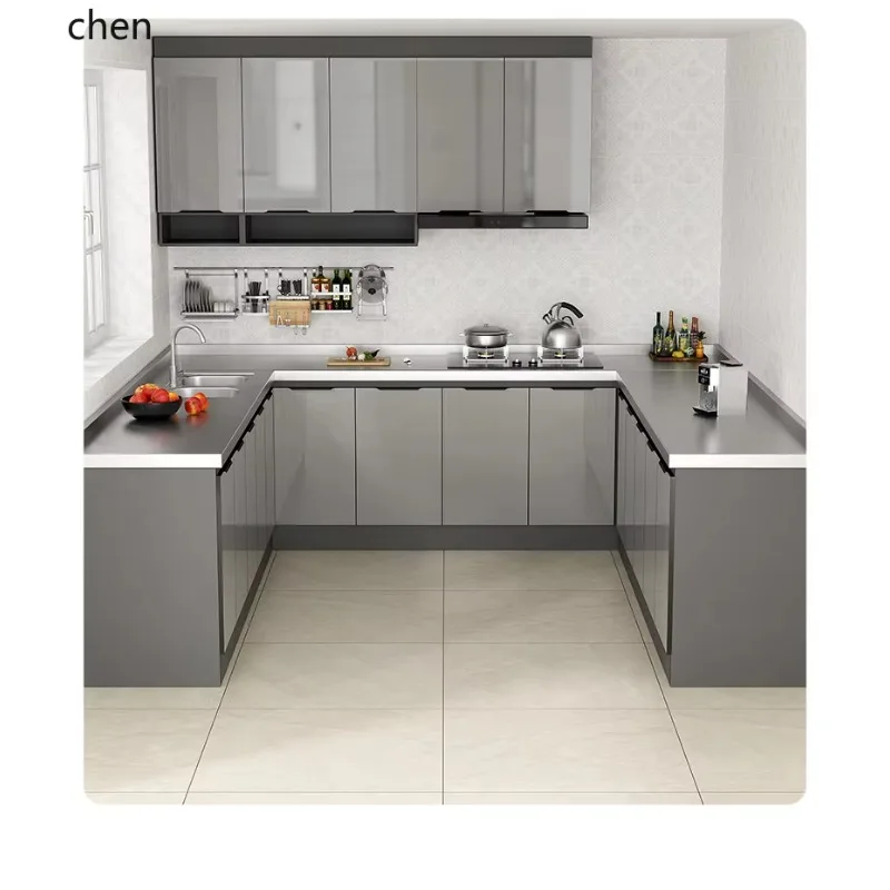 Stainless Steel Cabinet Simple Storage Stove Top Integrated Assembly Economical Storage Kitchen Cabinet Sink