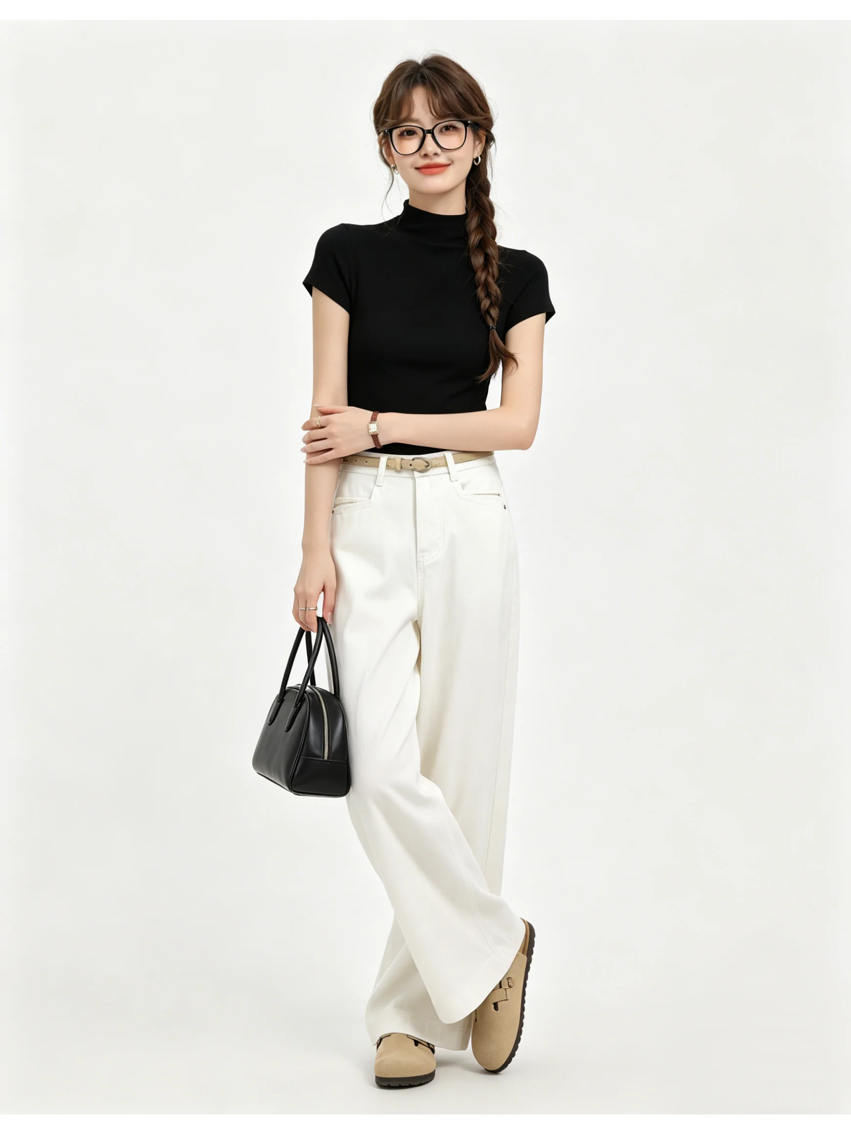 Slimming High Waist Wide Leg Jeans Korean Style Washed out Light Blue Denim Pants Spring Summer New Arrival Skin Friendly Drapey