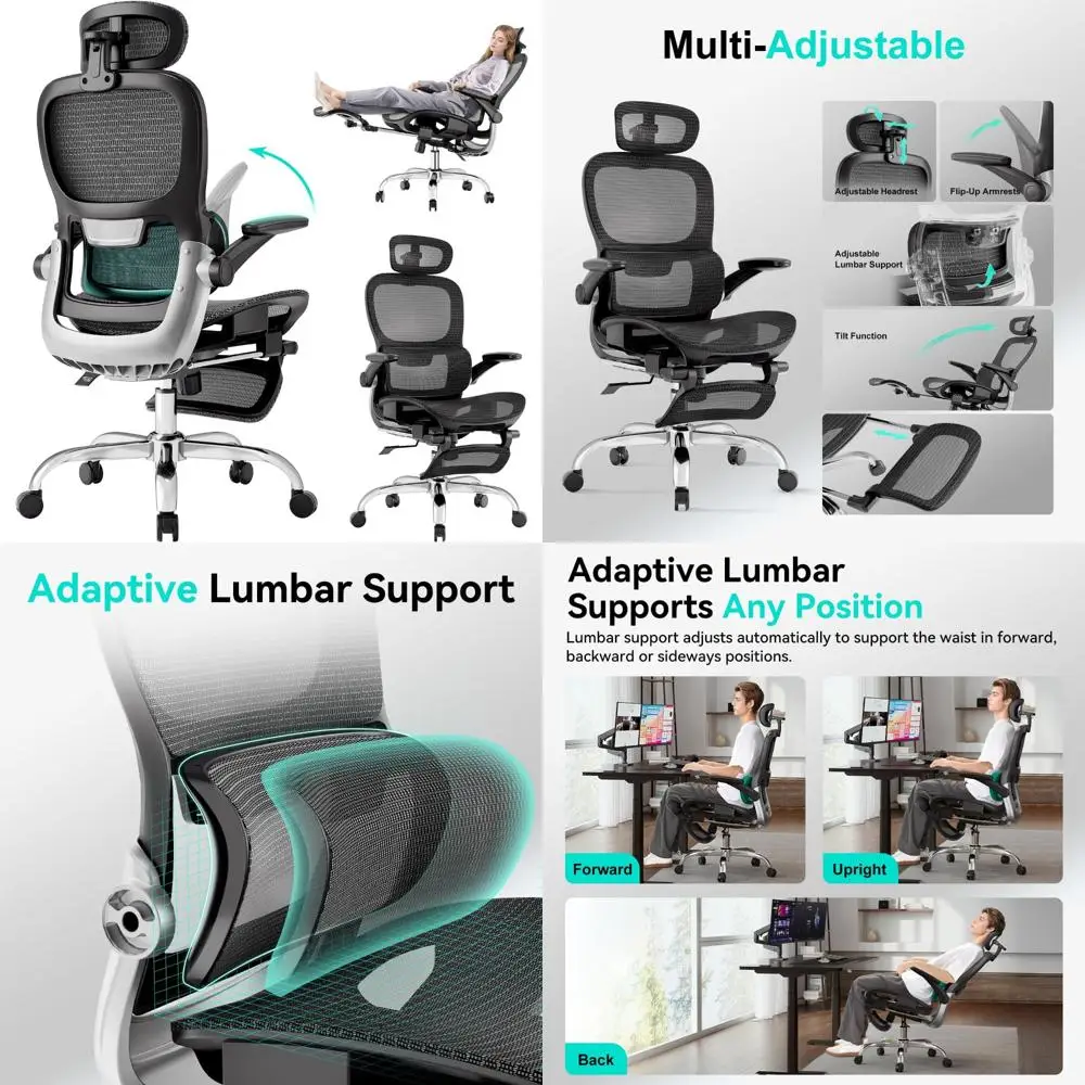 

Ergonomic Chair with Adjustable Backrest, High-Grade Gas Cylinder, Flip-Up Armrests, Breathable Mesh, and Adjustable Headrest