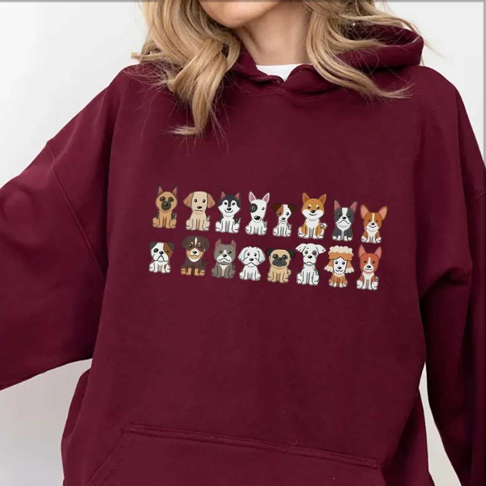 Charming Array of Cartoon Dog Breeds Hoodie For Women Cute Dogs Puppy Animal Lover Sweatshirt Gift Long Sleeve Top Pullovers