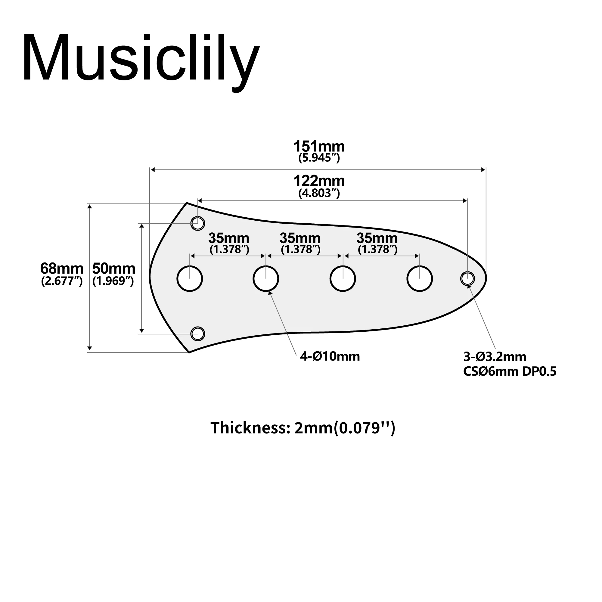 Musiclily Pro Steel 4-Hole Jazz Bass Control Plate for JB Style Electric Bass