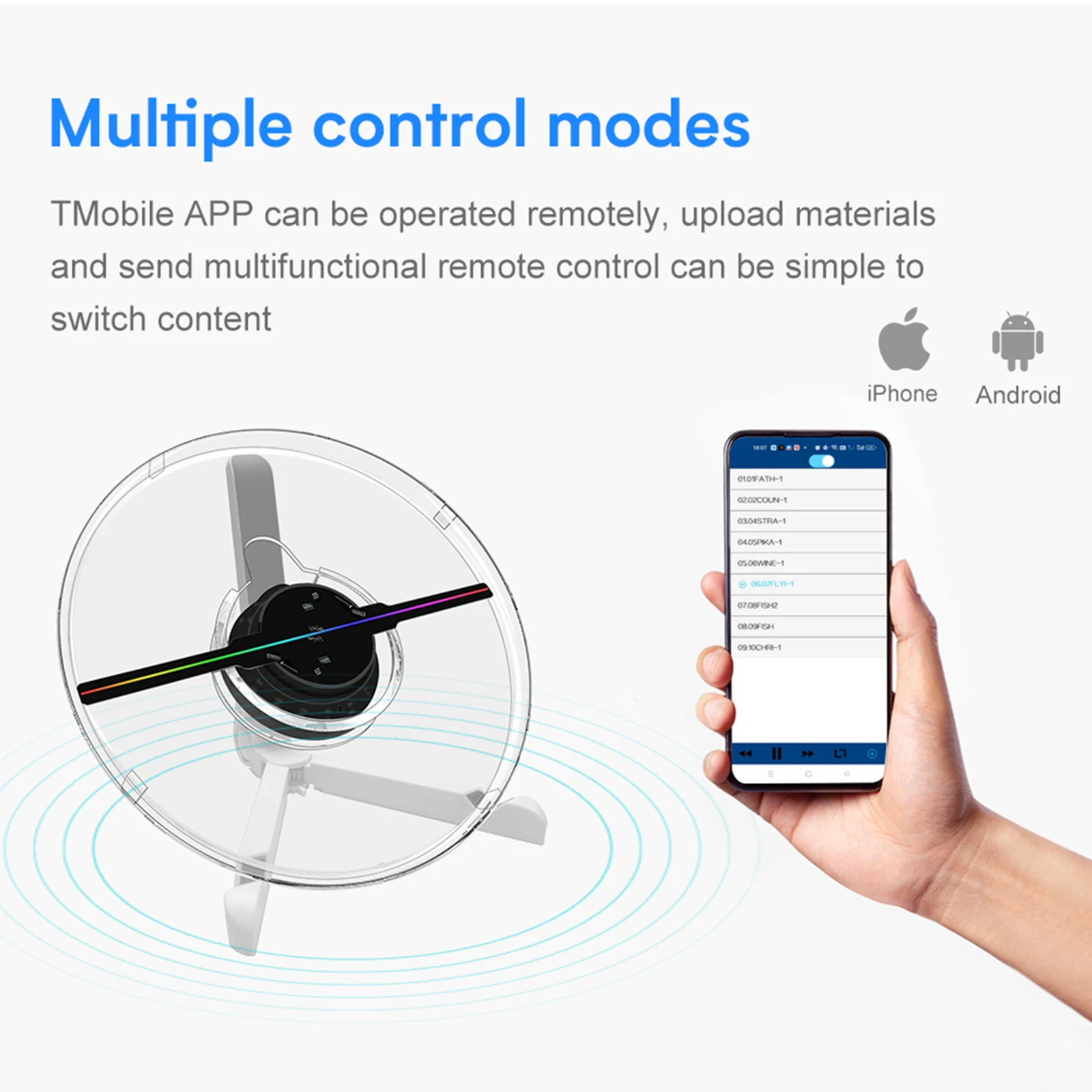 3D Holographic Projector Desktop Fan 32cm WiFi Remote Led Logo Holographic Light Player Advertising Machine With Audio Playback