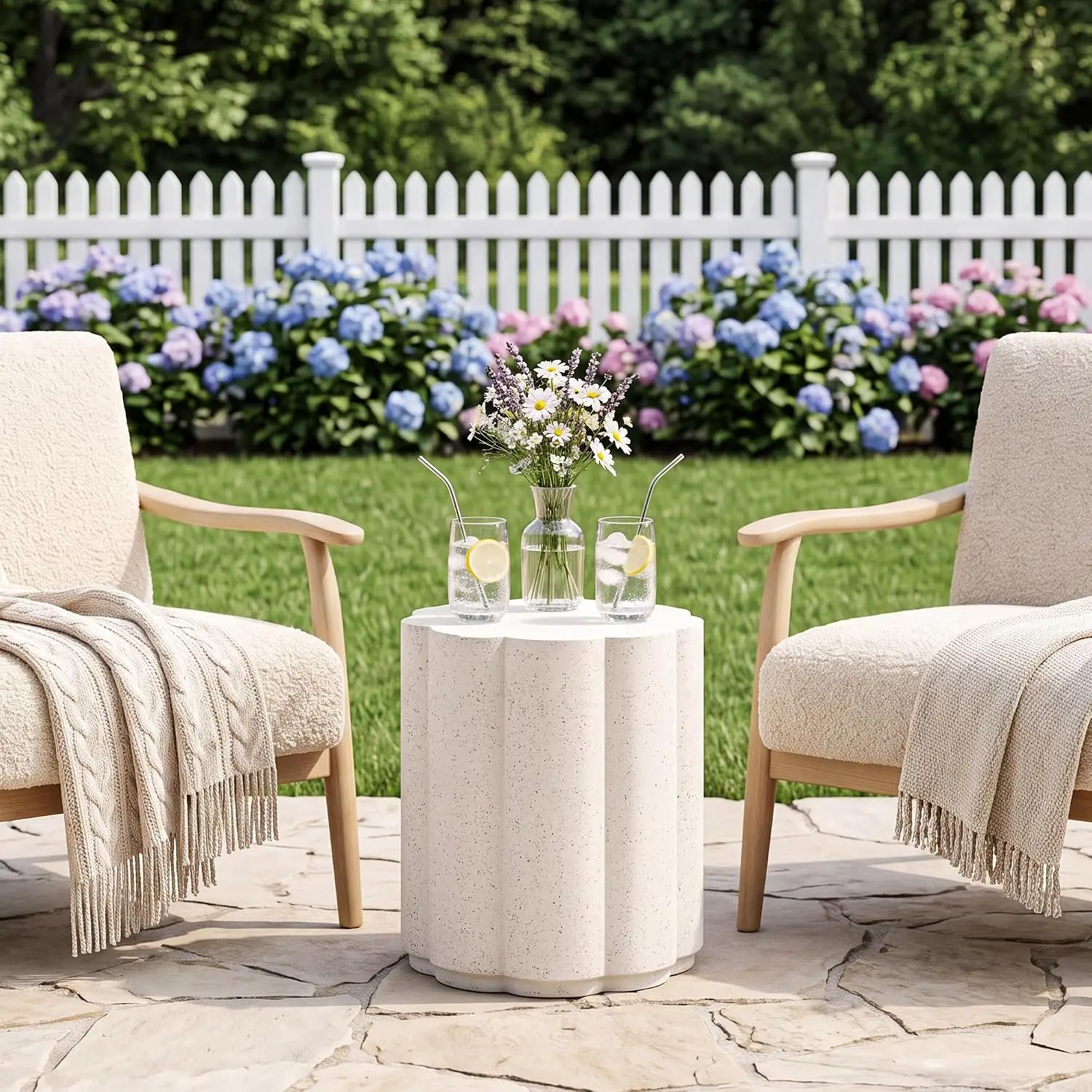 Petal Shaped Patio Side Table Outdoor Modern Concrete End Table, Customized