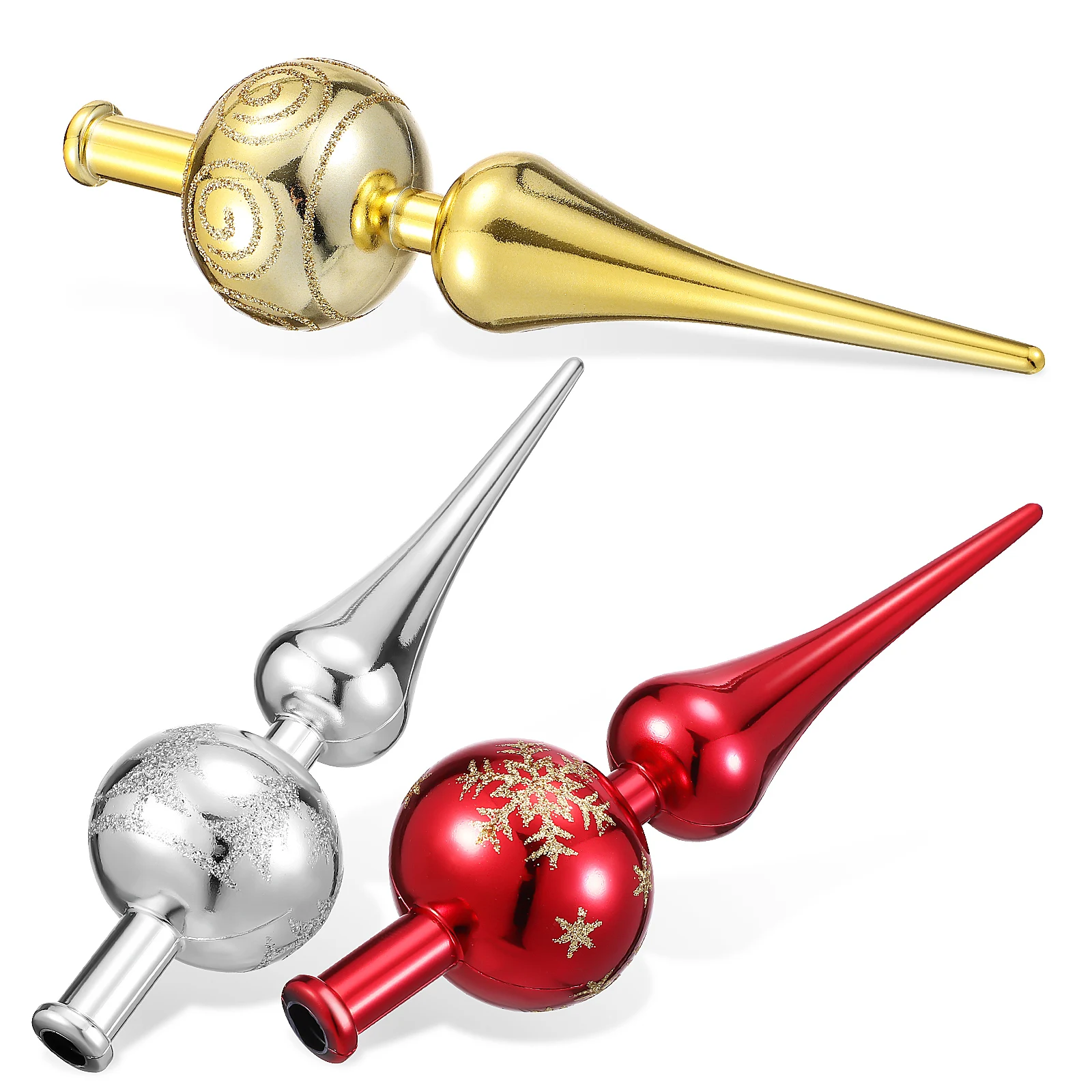 

3 Pcs Christmas Tree Topper Vintage Plastic Decor 1 Set of Red Silver Gold Colors Xmas naments Festive Party Supplies
