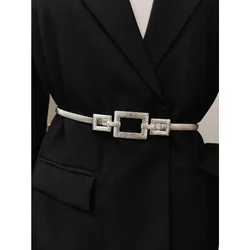 1pc Silver Elastic Metal Waist Chain Belt For Women, Suitable For Daily Wear With Dresses And Coats