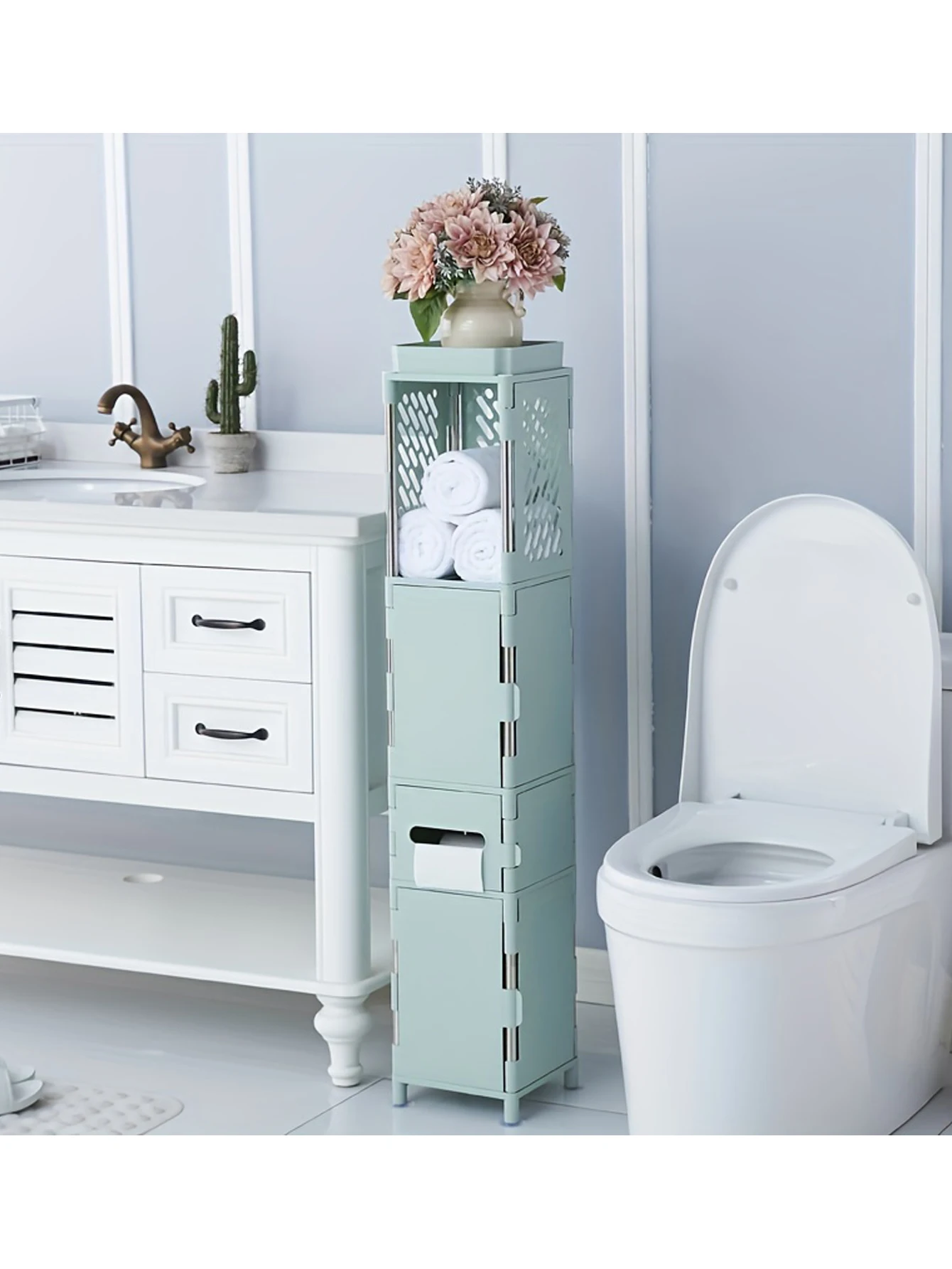 1 Badezimmer-Aufbewahrungsregal, Seitenschrank, bodenstehendes Badezimmer-Fugenlagerregal, Aufbewahrung von Badezimmerzubehör, platzsparend.