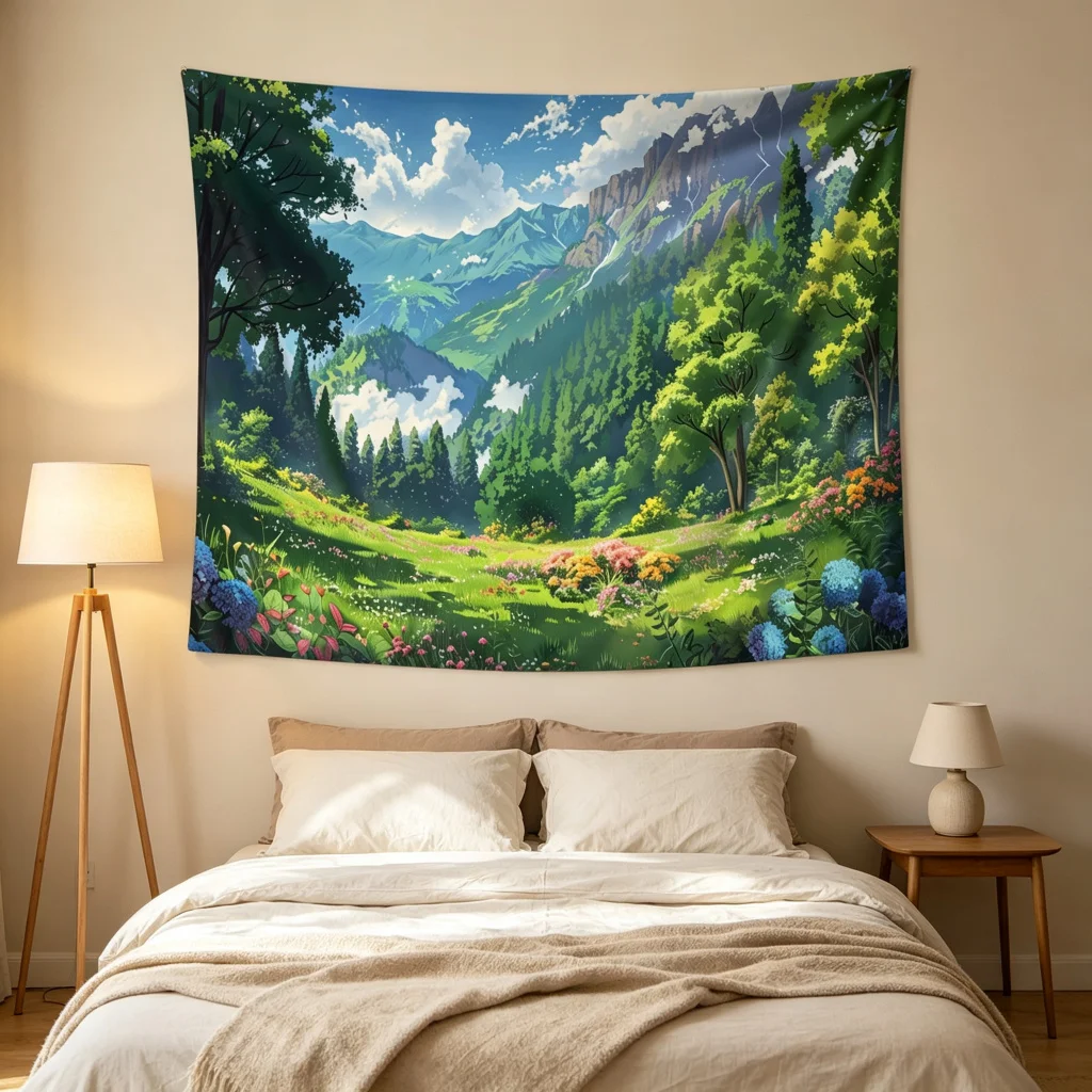 1PC Forest Mountain Print Backdrop Banner, Bedroom Living Room Photo Background, Polyester Wall Hanging, Home Decor, Wall Art