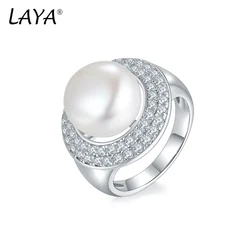 LAYA Natural Freshwater Pearl Finger Ring For Women Pure 925 Sterling Silver High Quality Clear Cubic Zirconia Luxury Jewelry