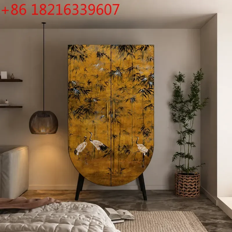 YAONew Chinese Style Wardrobe Cloakroom Storage Clothes Hanging Cabinet Installation Free Solid Wood Painted Storage Cabinet