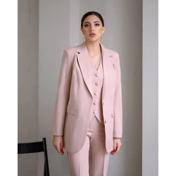 Elegant Pink Fashion Women Pants Set High-end Single Breasted Female Three Pieces(Blazer+Trousers+Vest)أطقم بناطيل