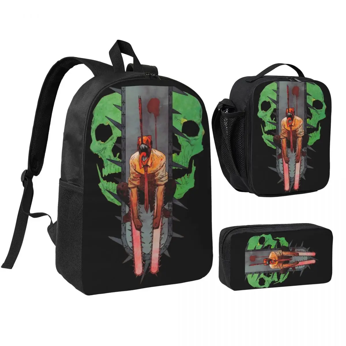 Chainsaw Man 3pecs/set Backpack for Teenage Denji Pochita Devil Makima Anime Laptop Computer Canvas Bags Lunch bag Pencil Case