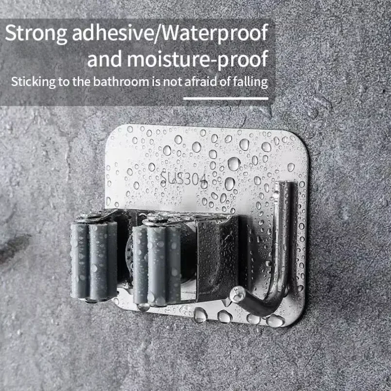 Adhesive Wall Multi-Purpose Hooks Mop & Broom Hanger Hook for Kitchen Bathroom Home Organizer - Easy Hanging No Drill Required