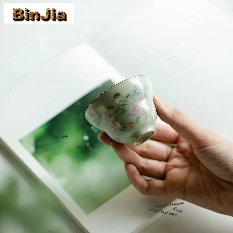 65ML Flower and Bird to Ceramic Teacup Secret Yellow Ru Klin Tea Bowl Gourd Master Cup Chazhan Mate Cup Kung Fu Teaset Drinkware - view 2