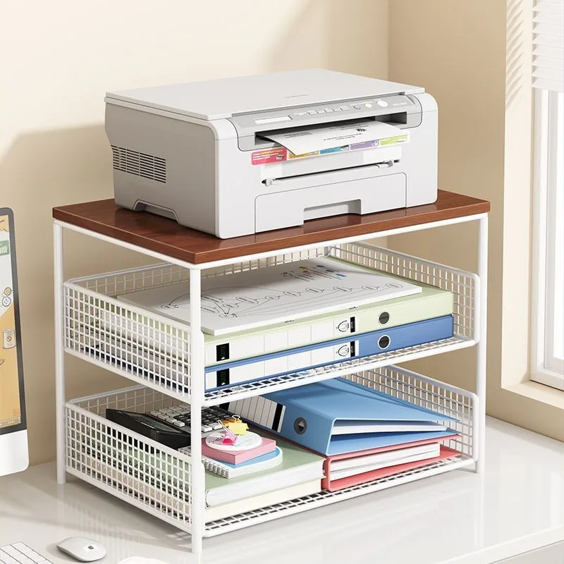 Printer Stand With Mesh Baskets Desktop Organizer For Office Home Storage File Folder Holder Workspace Furniture Accessories