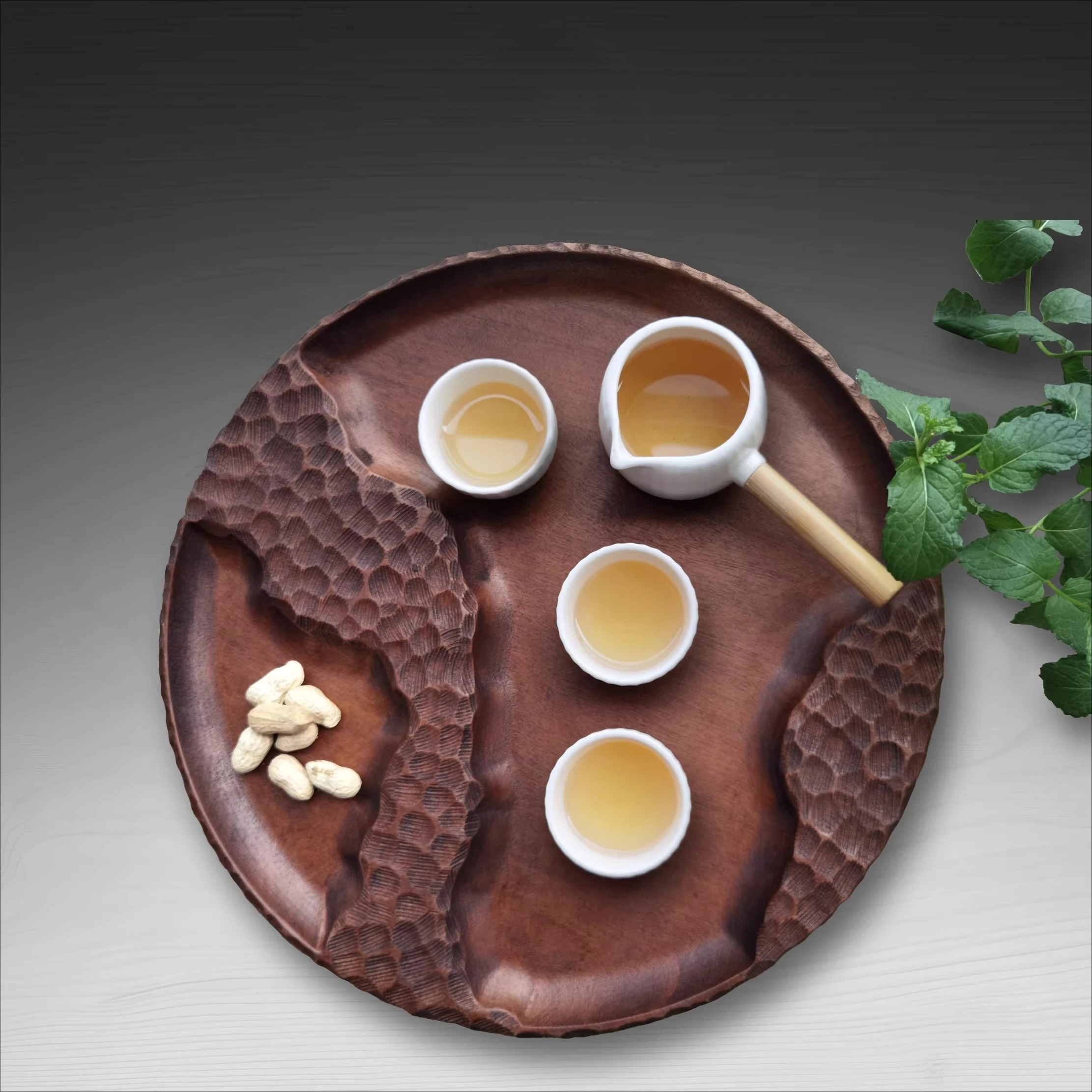 Decorative Gongfu Tea Tray Luxury Round Wooden Giant Tea Tray Kitchen Nordic Vintage Bamboo bandejas de madera Tea Supplies