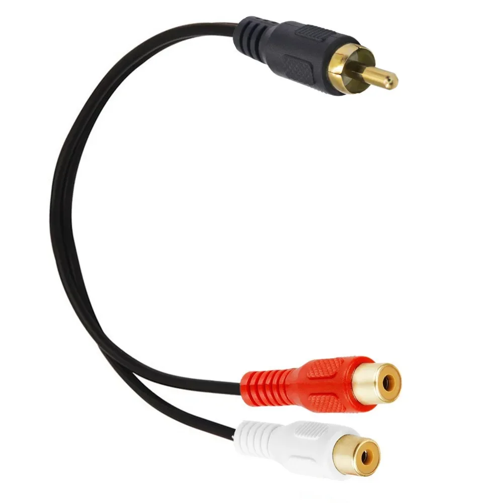 Gold plated RCA male to 2RCA female extension audio cable, double lotus cable 25cm