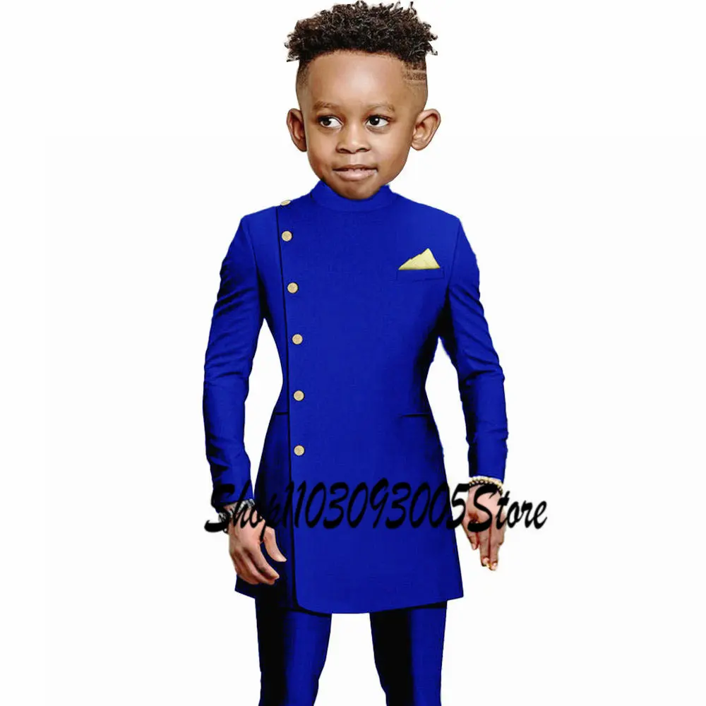 Fashion African Dark Green Boys Suit 2 Piece Party Wedding Tuxedo Child Jacket Pants Custom Made Kids Costume 2-16 years old