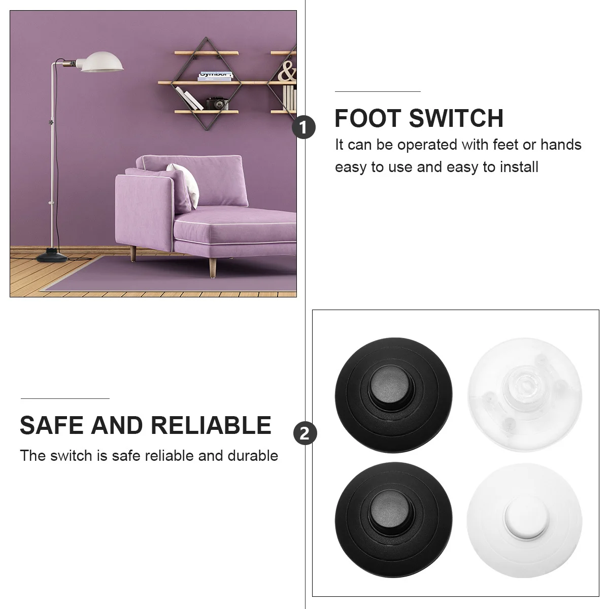 

4Pcs Round Foot Pedal Lamp Switch Self-Locking Easy Install Safe Reliable for Floor Lamp Office Medical Use Foot Pedal